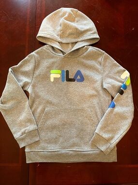 Fila Kids Grey Hoodie with Blue, Lime & Black Logo